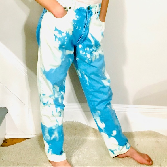 Vintage ESPRIT vibrant turquoise denim mom jean hand painted!! - Picture 1 of 16